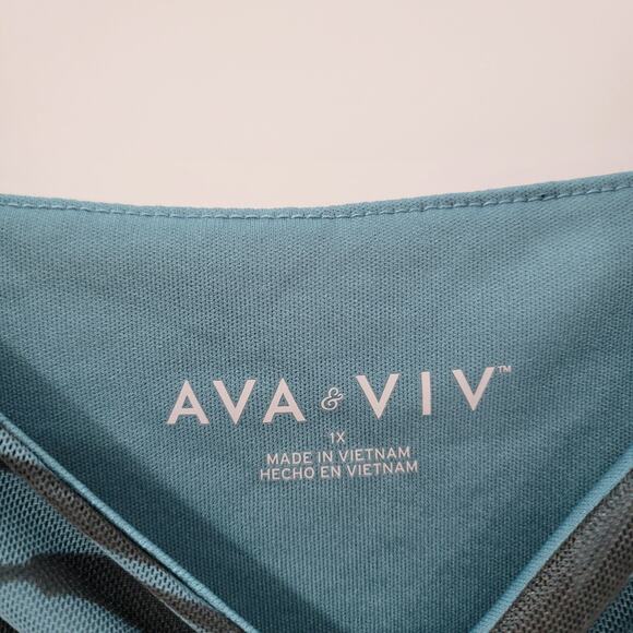 Ava & Viv‎ Swirl Maxi Dress Womens 1X Blue Mesh Ruched Long Balloon Sleeve - Picture 2 of 16